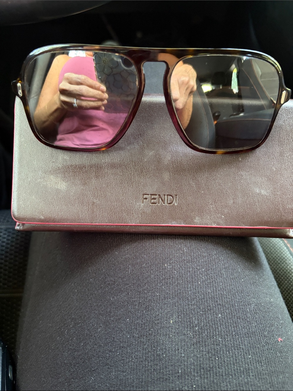 Fendi women Tortoiseshell Frame Sunglasses with Brown Case